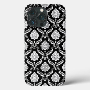 Rococo Damask Pattern White on Black  iPhone 13 Pro Case