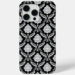 Rococo Damask Pattern White on Black  iPhone 15 Pro Max Case