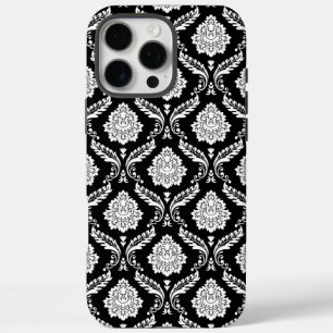 Rococo Damask Pattern White on Black  iPhone 16 Pro Max Case