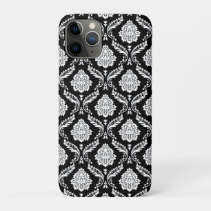 Rococo Damask Pattern White on Black  iPhone 11 Pro Case