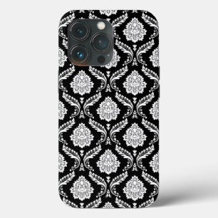Rococo Damask Pattern White on Black  iPhone 13 Pro Case