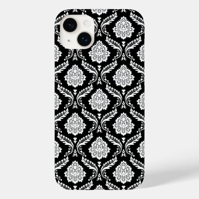 Rococo Damask Pattern White on Black  Case-Mate iPhone Case (Back)