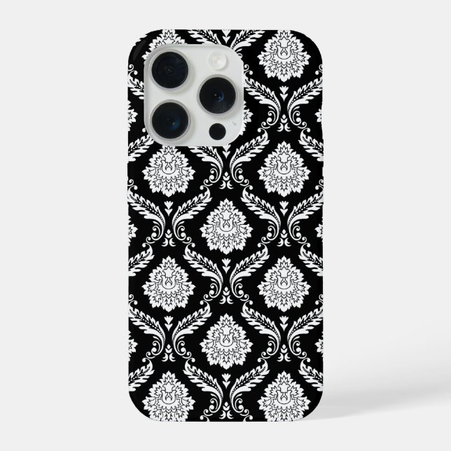 Rococo Damask Pattern White on Black  iPhone Case (Back)
