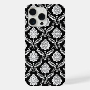 Rococo Damask Pattern White on Black  iPhone 15 Pro Max Case