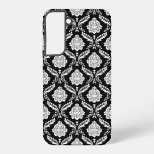 Rococo Damask Pattern White on Black  Samsung Galaxy Case