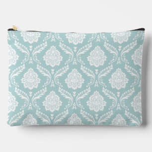 Rococo Damask Pattern White on Duck Egg Blue Accessory Pouch