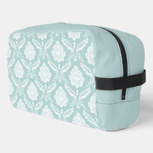 Rococo Damask Pattern White on Duck Egg Blue Dopp Kit