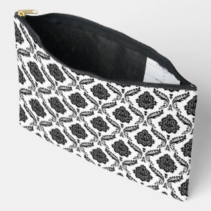 Rococo Damask Rpt Pattern Black on White Accessory Pouch