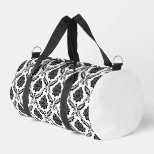 Rococo Damask Rpt Pattern Black on White Duffle Bag