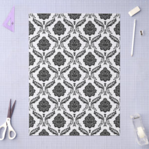 Rococo Damask Rpt Pattern Black on White Tissue Paper