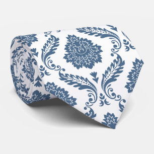 Rococo Damask Rpt Pattern Blue on White Tie