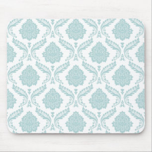 Rococo Damask Rpt Pattern Duck Egg Blue on White Mouse Mat