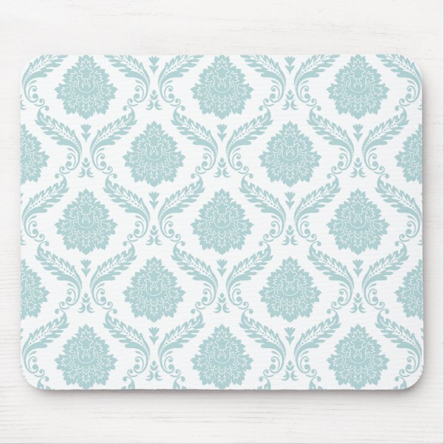 Rococo Damask Rpt Pattern Duck Egg Blue on White Mouse Mat (Front)