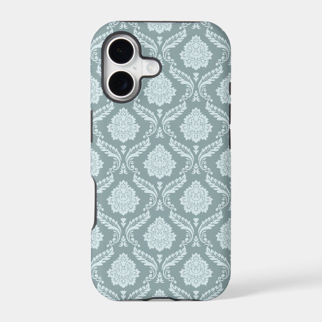 Rococo Damask Rpt Pattern Duck Egg Blue+Teal (Back)