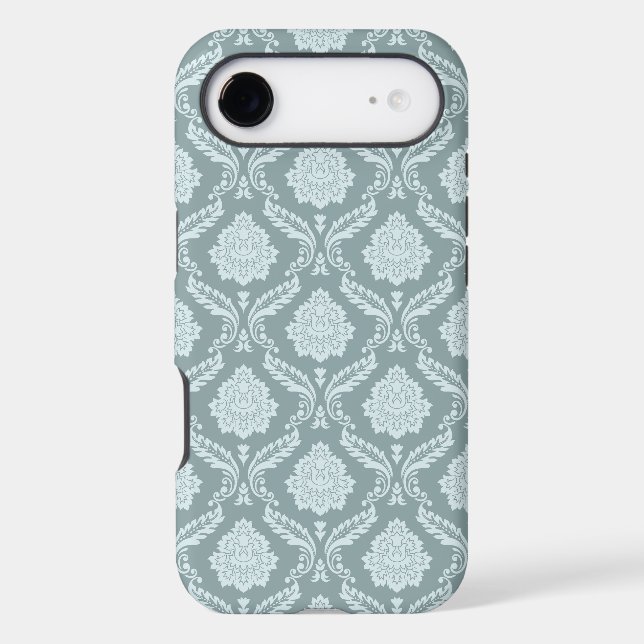Rococo Damask Rpt Pattern Duck Egg Blue+Teal (Back)