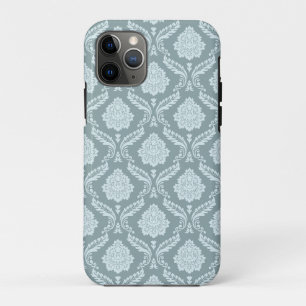 Rococo Damask Rpt Pattern Duck Egg Blue+Teal iPhone 11 Pro Case