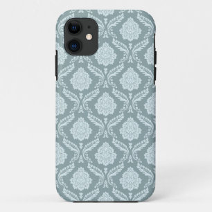 Rococo Damask Rpt Pattern Duck Egg Blue+Teal iPhone 11 Case