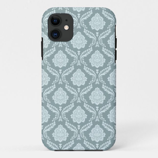 Rococo Damask Rpt Pattern Duck Egg Blue+Teal Case-Mate iPhone Case (Back)
