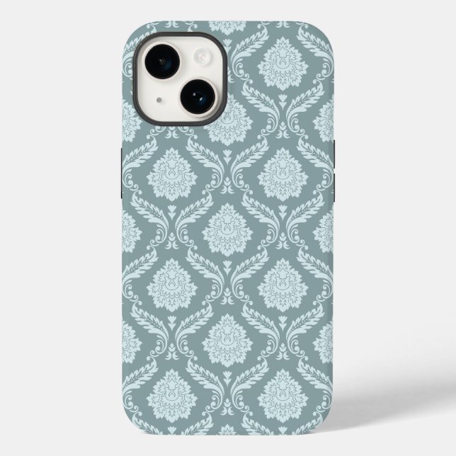 Rococo Damask Rpt Pattern Duck Egg Blue+Teal Case-Mate iPhone Case (Back)