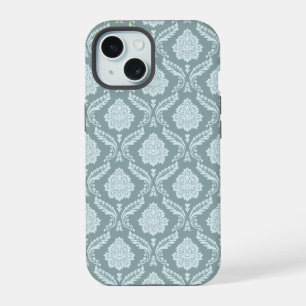 Rococo Damask Rpt Pattern Duck Egg Blue+Teal iPhone 15 Case