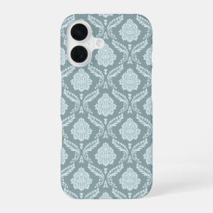 Rococo Damask Rpt Pattern Duck Egg Blue+Teal iPhone 16 Case