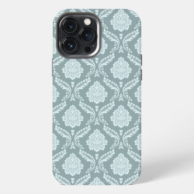 Rococo Damask Rpt Pattern Duck Egg Blue+Teal iPhone Case (Back)