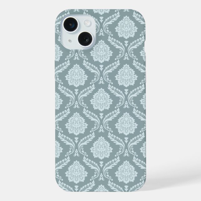 Rococo Damask Rpt Pattern Duck Egg Blue+Teal iPhone Case (Back)