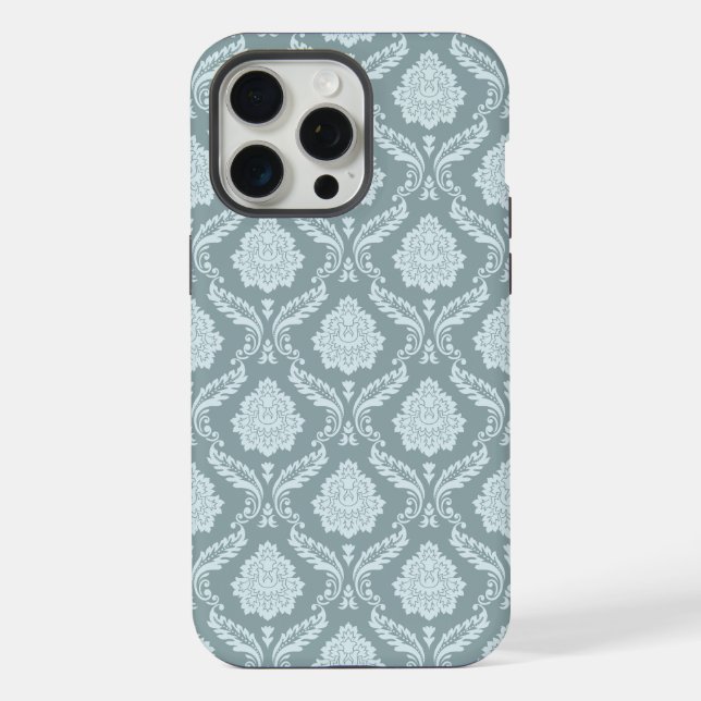 Rococo Damask Rpt Pattern Duck Egg Blue+Teal iPhone Case (Back)