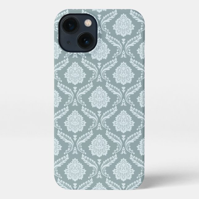 Rococo Damask Rpt Pattern Duck Egg Blue+Teal iPhone Case (Back)