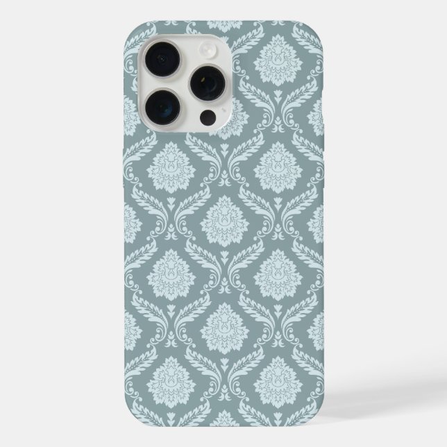 Rococo Damask Rpt Pattern Duck Egg Blue+Teal iPhone Case (Back)