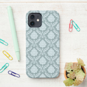 Rococo Damask Rpt Pattern Duck Egg Blue+Teal iPhone 12 Case