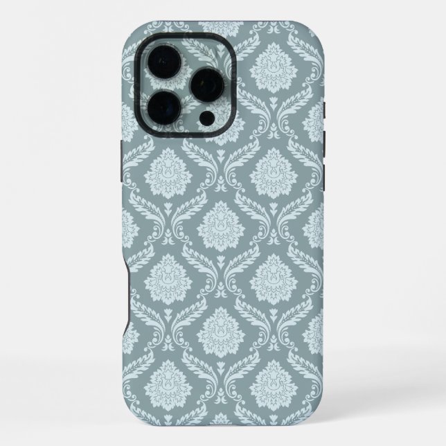 Rococo Damask Rpt Pattern Duck Egg Blue+Teal iPhone Case (Back)