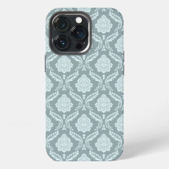 Rococo Damask Rpt Pattern Duck Egg Blue+Teal iPhone Case (Back)
