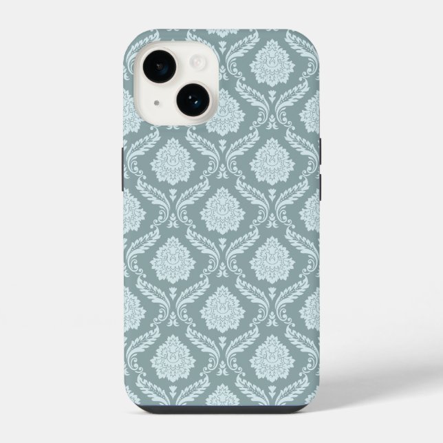 Rococo Damask Rpt Pattern Duck Egg Blue+Teal iPhone Case (Back)