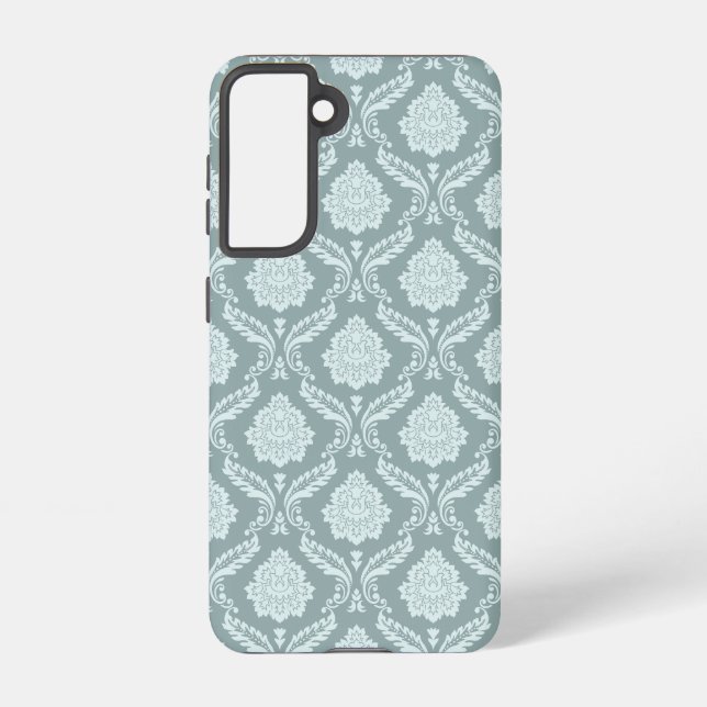 Rococo Damask Rpt Pattern Duck Egg Blue+Teal Samsung Galaxy S21 Case (Back)