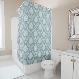 Rococo Damask Rpt Pattern Duck Egg Blue+Teal Shower Curtain