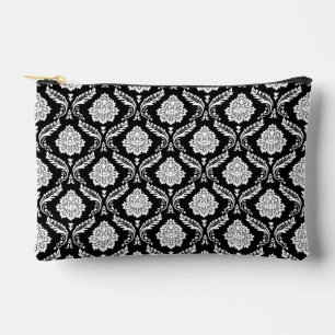 Rococo Damask Rpt Pattern White on Black Accessory Pouch