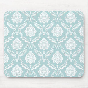 Rococo Damask Rpt Pattern White on Duck Egg Blue Mouse Mat