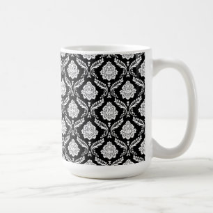Rococo Damask Sml Pattern White on Black Coffee Mug
