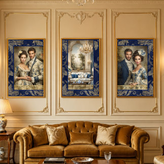 Rococo Era Allure in Blue Decoupage 1 Wrapping Paper Sheet