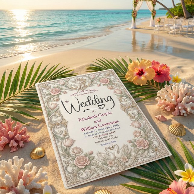 Rococo Fairytale Cherub Swan Garden Romance Invitation (Creator Uploaded)