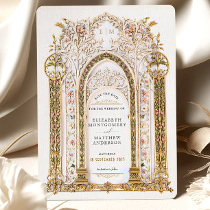 Rococo Floral Arch Save the Date Card Filigree
