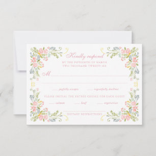 Rococo Floral Border Wedding RSVP Card