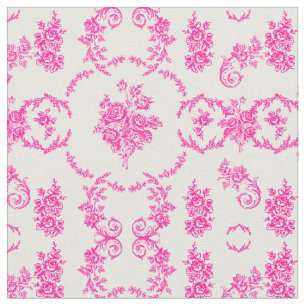 rococo floral botanical antique ornate pink toile fabric