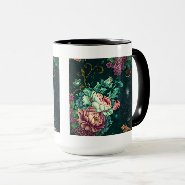 Rococo Floral Decoration Combo Mug, 15 oz  Mug (Front Right)
