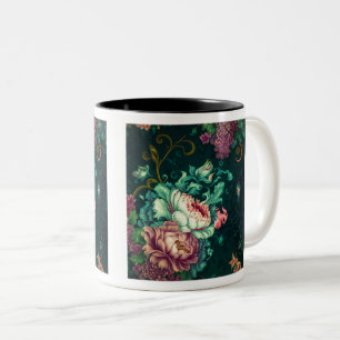 Rococo Floral Decoration Two-Tone Mug, 11 oz Two-Tone Coffee Mug