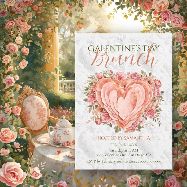 Rococo Floral Heart Galentine’s Brunch Garden Invitation (Creator Uploaded)