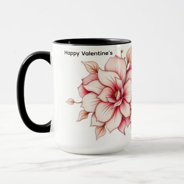 Rococo Floral Heart Personalized Vintage Coffee Mug (Left)