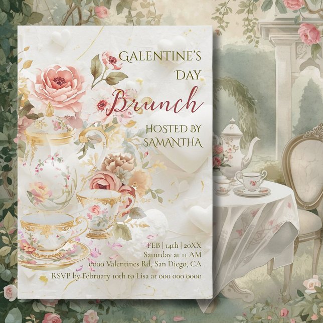 Rococo Floral Tea Galentine Brunch Soft Pastels Invitation (Creator Uploaded)