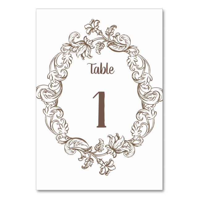 Rococo Florentine Monochrome Table Number (Front)
